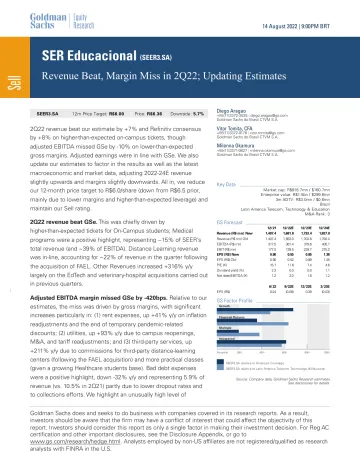 SER Educacional (SEER3.SA)_ Revenue Beat, Margin Miss in 2Q22; Updating Estimates(1)