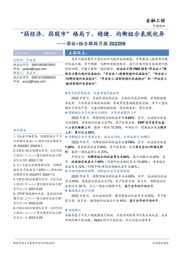 固收+组合跟踪月报：“弱经济，弱股市” 格局下， 稳健、 均衡组合表现优异-20220902-华安证券-15页