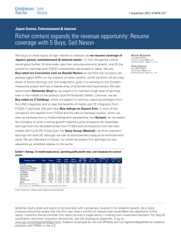 Japan Games, Entertainment & Internet_ Richer content expands the revenue opportunity_ Resume coverage with 5 Buys; Sell Nexon(1)