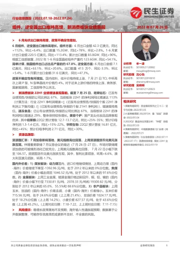 20220726-民生证券-行业信息跟踪:组件、逆变器出口维持高增,新消费板块业绩靠前