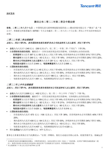 2022年第二季及中期腾讯业绩财报摘要-10页