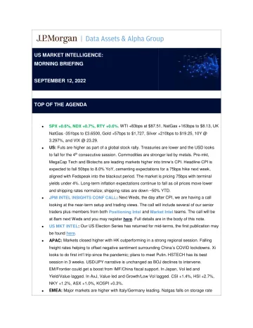 Morning Briefing - Risk-on into CPI, Update on Consumer, Positioning; Nr-Trm Setup; +Energy - Mon Sep 12 2022