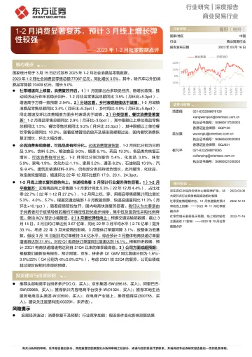 商业贸易行业2023年1_2月社零数据点评：1_2月消费显著复苏，预计3月线上增长弹性较强-20230316-东方证券-16页