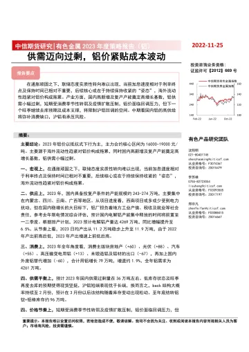 有色金属2023年度策略报告(铝):供需迈向过剩,铝价紧贴成本波动-20221125-中信期货-24页