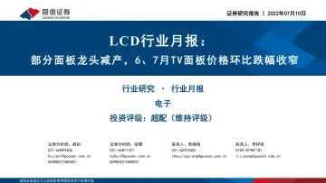 LCD行业月报:部分面板龙头减产,6、7月TV面板价格环比跌幅收窄-20220710-国信证券-24页