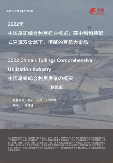 2022年中国尾矿综合利用行业概览:碳中和和装配式建筑双命题下,潜藏的百亿大市场(摘要版)-2022.08-11页-WN8