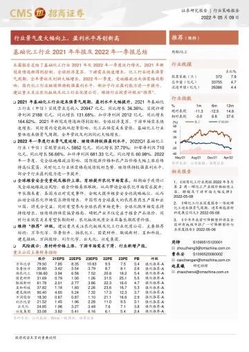 基础化工行业2021年年报及2022年一季报总结:行业景气度大幅向上,盈利水平再创新高-20220509-招商证券-26页