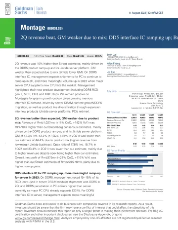 Montage (688008.SS)_ 2Q revenue beat, GM weaker due to mix; DD5 interface IC ramping up; Buy(1)