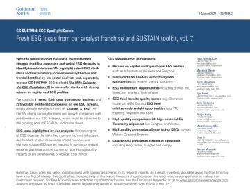 GS SUSTAIN_ ESG Spotlight Series_ Fresh ESG ideas from our analyst franchise and SUSTAIN toolkit, vol. 7(1)