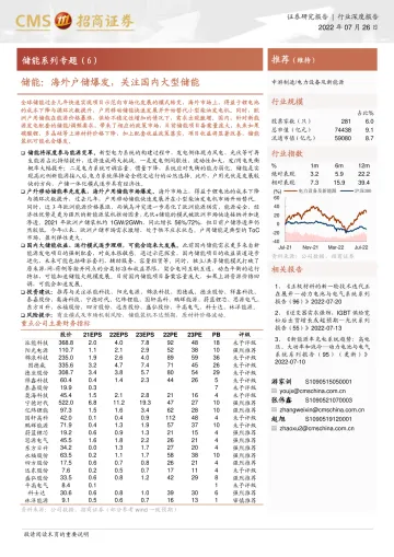 电力设备及新能源行业储能系列专题(6):储能,海外户储爆发,关注国内大型储能-20220726-招商证券-20页