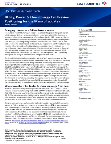 US Utilities & Clean Tech Utility, Power & Clean Energy Fall Preview_ Positioning for the litany of updates