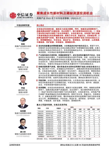 周期产业2022年下半年投资策略:聚焦成长性新材料及稀缺资源投资机会-20220627-中信证券-47页