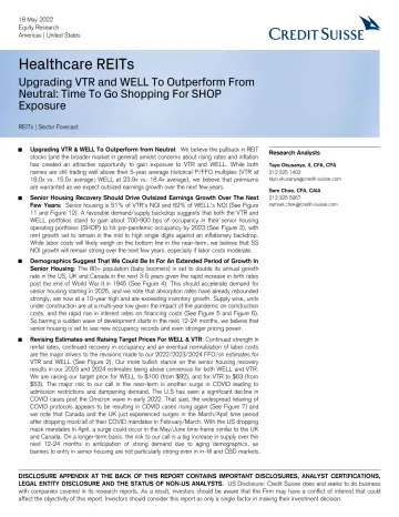 瑞信-美股投资策略-医疗保健类不动产投资信托基金:将VTR和WELL从中性上调至跑赢大盘-养老住房经营投资组合风险敞口,是时候购买了-2022.5.18-23页