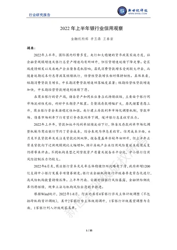 新世纪评级-2022年上半年银行业信用观察-35页-WN9