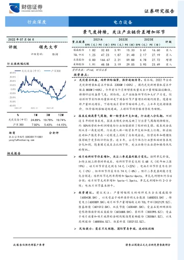 电力设备行业:景气度持续,关注产业链价差增加环节-20220704-财信证券-26页
