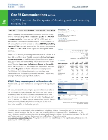 One 97 Communications (PAYT.BO)_ 1QFY23 preview_ Another quarter of elevated growth and improving margins; Buy(1)