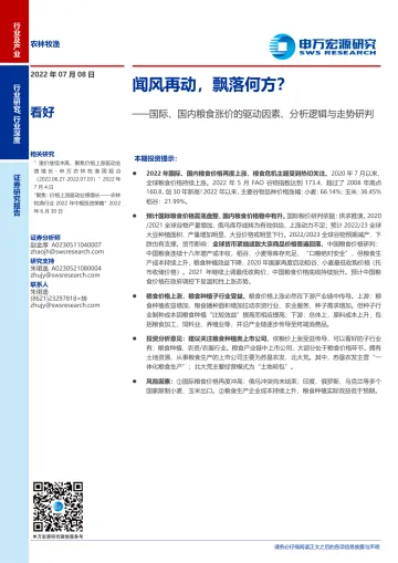 农林牧渔行业国际、国内粮食涨价的驱动因素、分析逻辑与走势研判:闻风再动,飘落何方?-20220708-申万宏源-27页