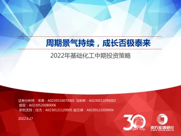 2022年基础化工行业中期投资策略:周期景气持续,成长否极泰来-20220627-申万宏源-107页
