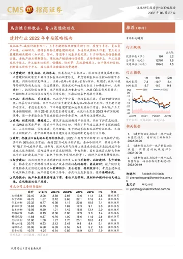 建材行业2022年中期策略报告:乌云遮日终散去,青山虽隐依旧在-20220627-招商证券-29页