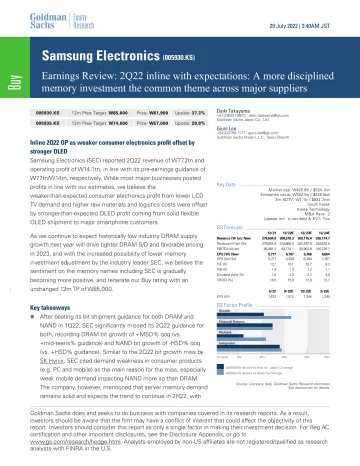 Samsung Electronics (005930.KS)_ Earnings Review_ 2Q22 inline with expectations_ A more disciplined memory investment the com...(1)