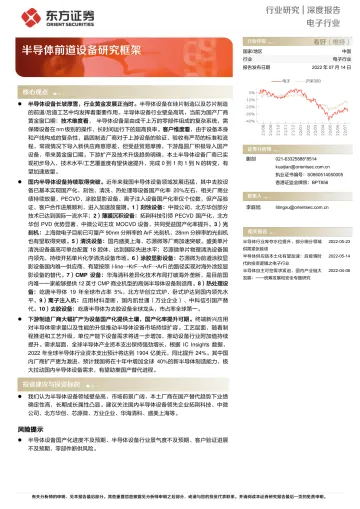 电子行业深度报告:半导体前道设备研究框架-20220714-东方证券-39页