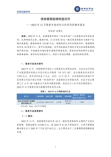 新世纪评级-债券展期规模明显回升——2022年11月债券市场违约与信用风险事件报告-9页