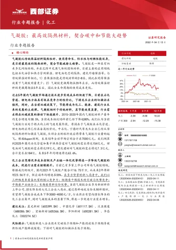 化工行业专题报告：气凝胶，最高效隔热材料，契合碳中和节能大趋势-20220413-西部证券-20页