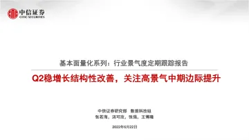 基本面量化系列:行业景气度定期跟踪报告,Q2稳增长结构性改善,关注高景气中期边际提升-20220622-中信证券-18页