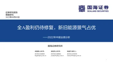 2022年中报业绩分析:全A盈利仍待修复,新旧能源景气占优-20220905-国海证券-37页