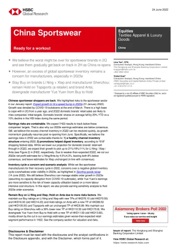 HSBC-中国服装行业-中国运动服饰：准备好锻炼-2022.6.24-46页