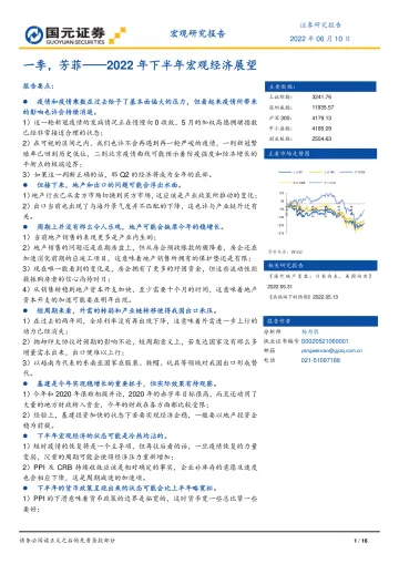 2022年下半年宏观经济展望:一季,芳菲-20220610-国元证券-16页