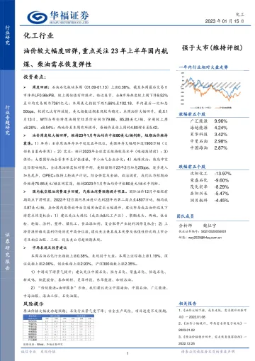 化工行业:油价较大幅度回弹,重点关注23年上半年国内航煤、柴油需求恢复弹性-20230115-华福证券-21页