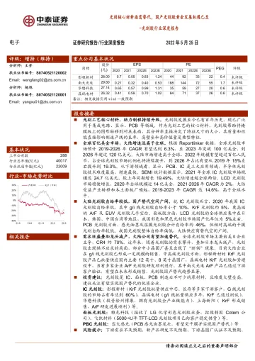 光刻胶行业深度报告:光刻核心材料亟需替代,国产光刻胶黄金发展机遇已至-20220525-中泰证券-44页