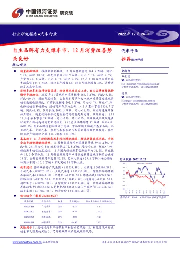 汽车行业:自主品牌有力支撑车市,12月消费改善势头良好-20221226-银河证券-19页