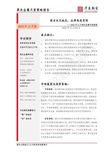 2022年12月黑色金属市场展望:需求未见起色,反弹高度有限-20221129-华安期货-19页