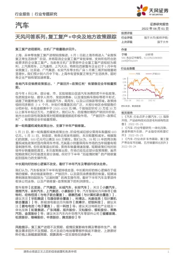 汽车行业天风问答系列:复工复产+中央及地方政策跟踪-20220601-天风证券-16页