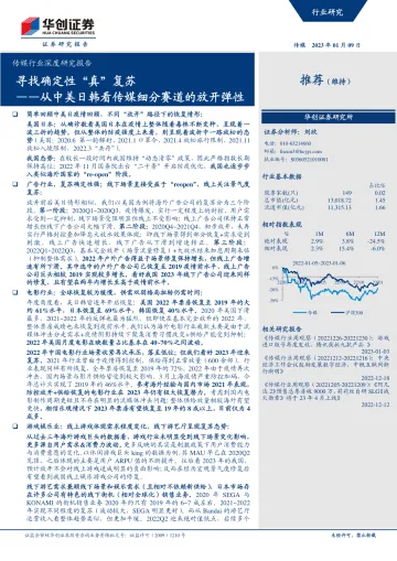 传媒行业深度研究报告：从中美日韩看传媒细分赛道的放开弹性，寻找确定性“真”复苏-20230109-华创证券-21页