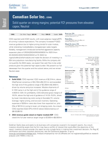 Canadian Solar Inc. (CSIQ)_ Solid quarter on strong margins; potential FCF pressures from elevated capex; Neutral(1)_1