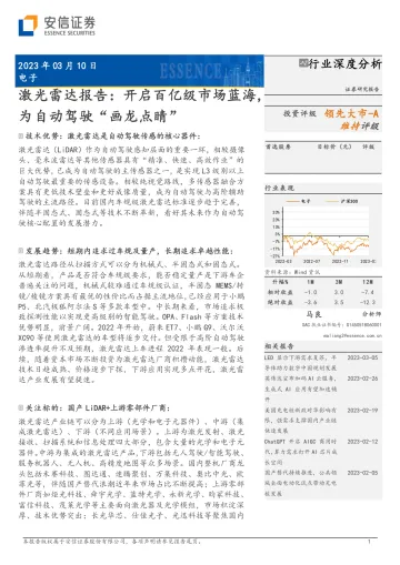电子行业激光雷达报告:开启百亿级市场蓝海,为自动驾驶“画龙点睛”-20230310-安信证券-55页