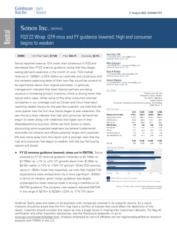 Sonos Inc. (SONO)_ FQ3'22 Wrap_ QTR miss and FY guidance lowered; High end consumer begins to weaken(1)
