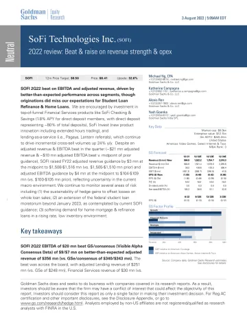 SoFi Technologies Inc. (SOFI)_ 2Q22 review_ Beat & raise on revenue strength & opex(1)