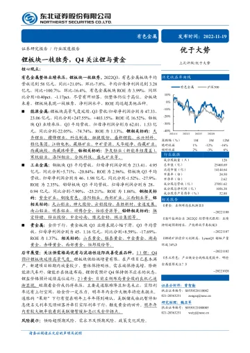 有色金属行业:锂板块一枝独秀,Q4关注锂与黄金-20221119-东北证券-35页