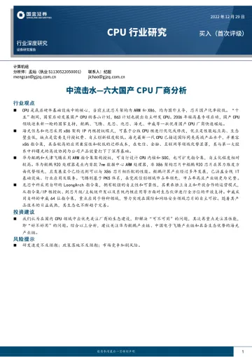 CPU行业深度研究:中流击水—六大国产CPU厂商分析-20221229-国金证券-28页