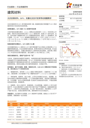 建筑材料行业光伏封装材料:BIPV、轻量化及技术变革带动增量需求-20220909-天风证券-22页