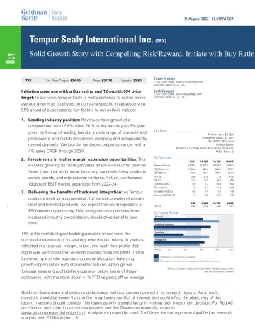 Tempur Sealy International Inc. (TPX)_ Solid Growth Story with Compelling Risk_Reward, Initiate with Buy Rating(1)