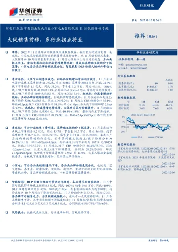 家电行业清洁电器&集成灶&小家电&智能投影11月数据分析专题:大促销售前移,多行业拐点将至-20221224-华创证券-29页
