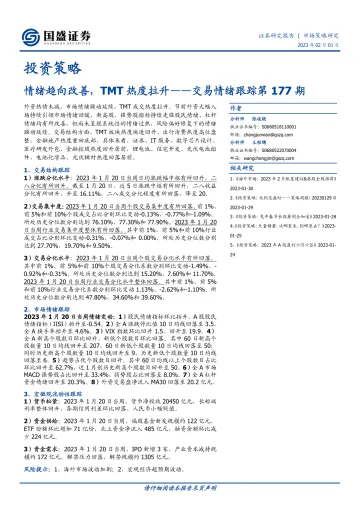 交易情绪跟踪第177期:情绪趋向改善,TMT热度拉升-20230201-国盛证券-16页