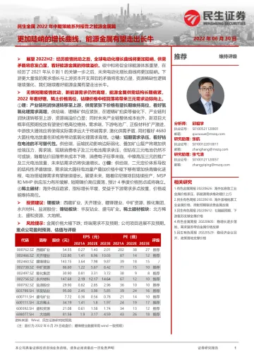 有色金属行业金属2022年中期策略系列报告之能源金属篇:更加陡峭的增长曲线,能源金属有望走出长牛-20220630-民生证券-84页