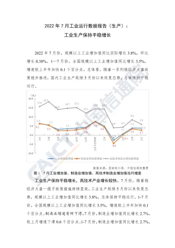 2022年7月工业运行数据报告(生产):工业生产保持平稳增长-6页