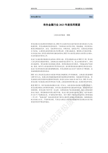 新世纪评级-有色金属行业2023年度信用展望-30页